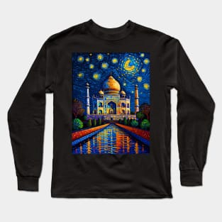 Taj Mahal in Starry Night Long Sleeve T-Shirt